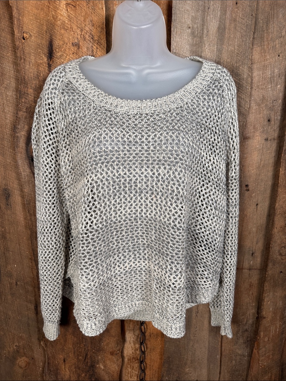 Paper Crane Cream/Green Open-Weave Scoop Neck Sweater